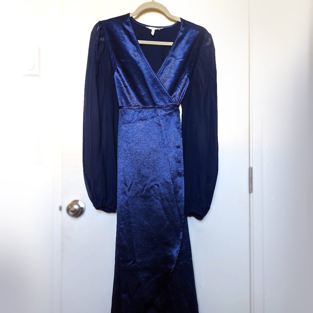 Blue Wrap Dress w/Shear Sleeves